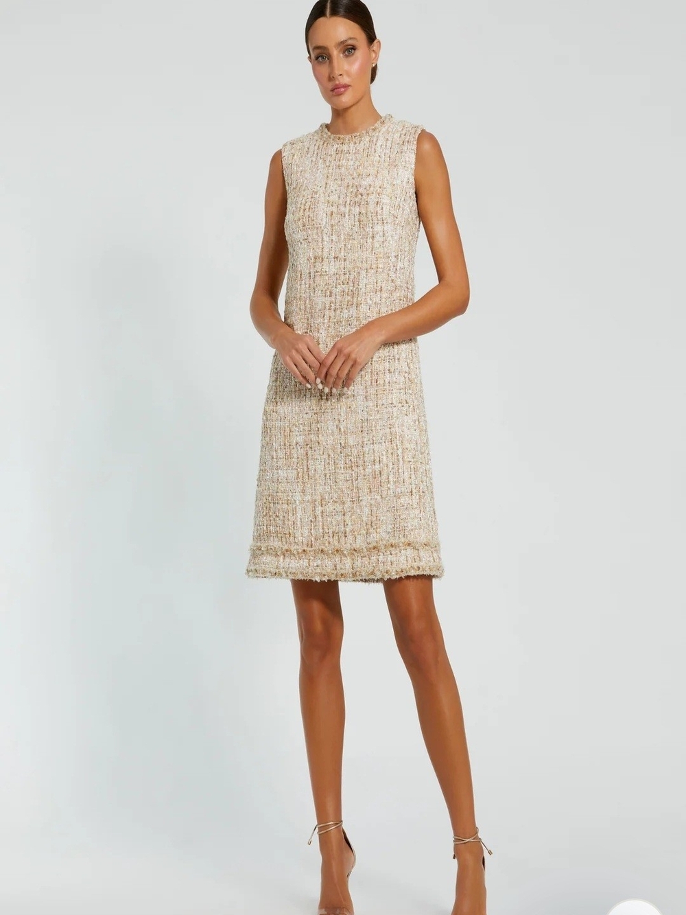 3 Piece Set!! Mac Duggal Blush and Gold Tweed Midi Dress